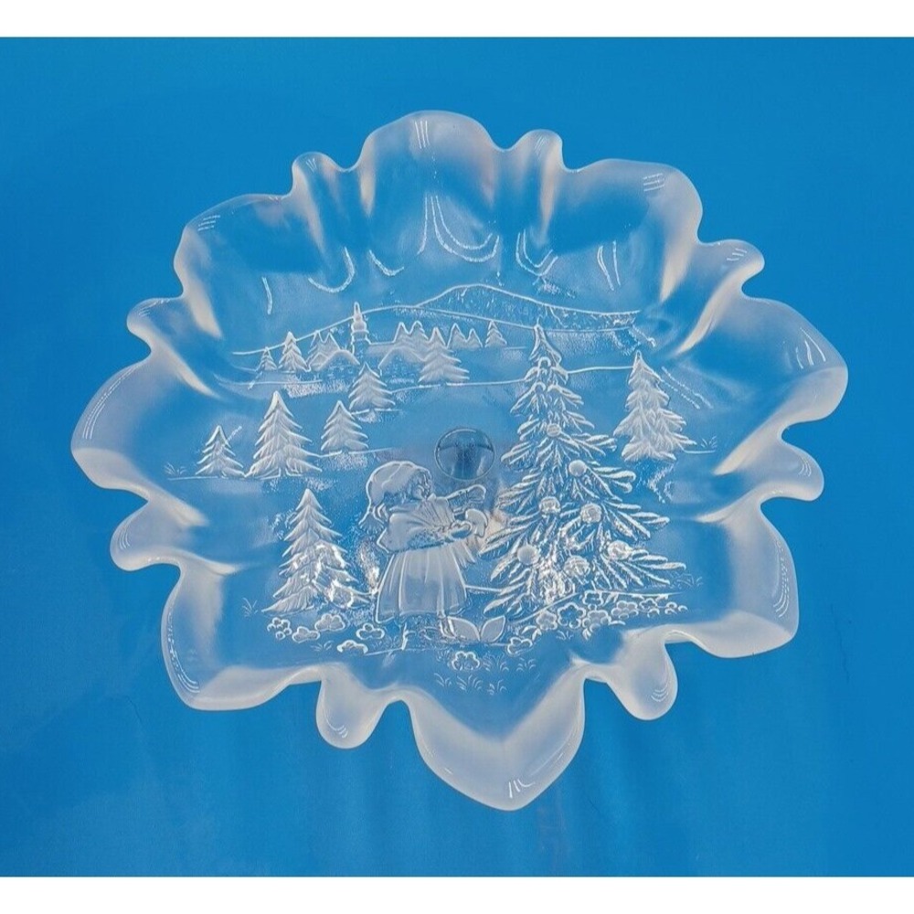 Vtg Clear Mikasa Christmas Story Pedestal Footed Small Cake Serving Platter